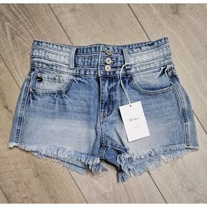 NWT Kancan Women's Denim Jean Shorts Raw Hem Cutoff High Waist Shortie Size 3‎